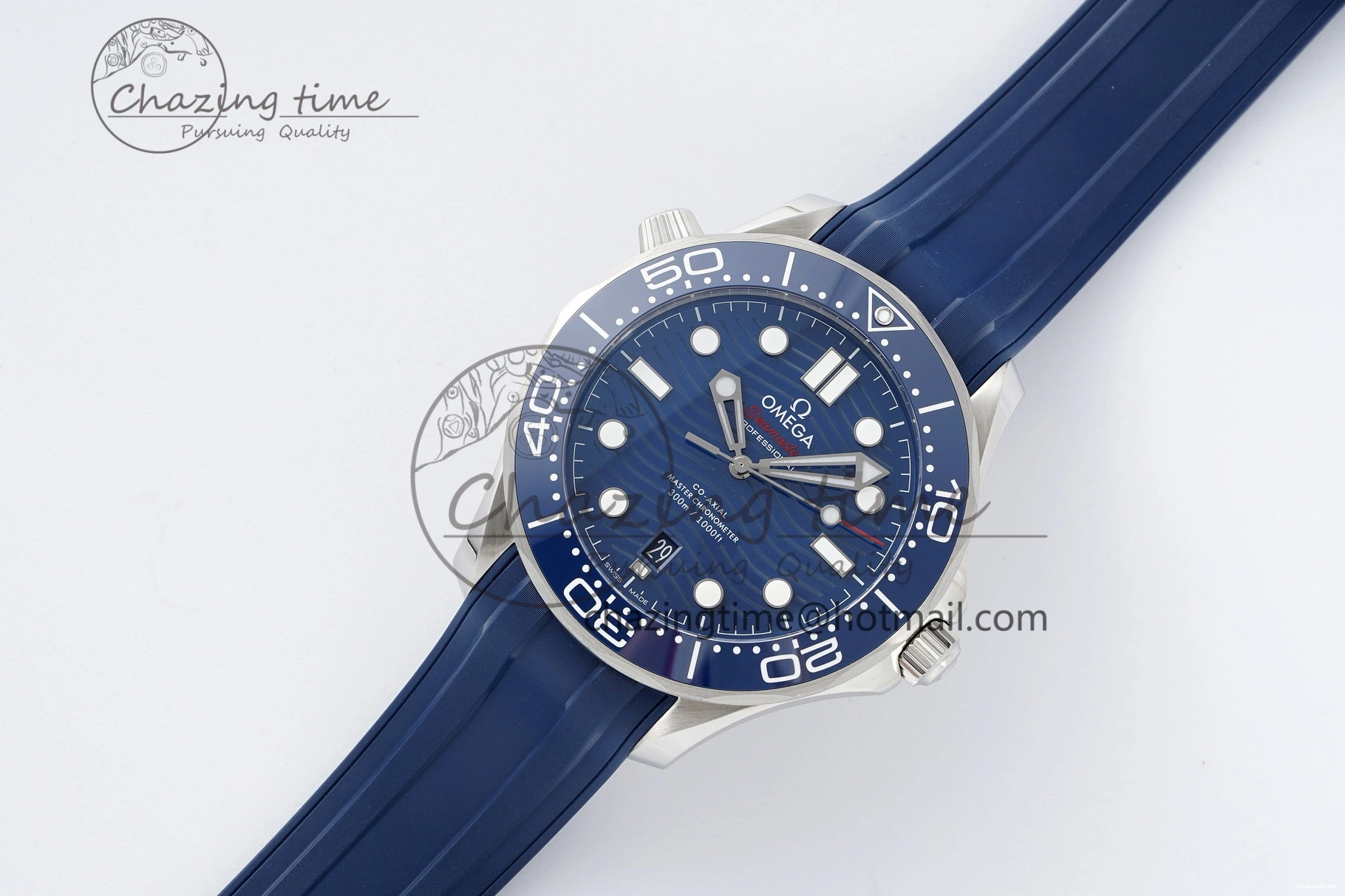 0328 Fashionable Seamaster Diver 300M ZF 1:1 Best Edition Blue Ceramic Blue Dial on Blue Rubber Strap A 7822